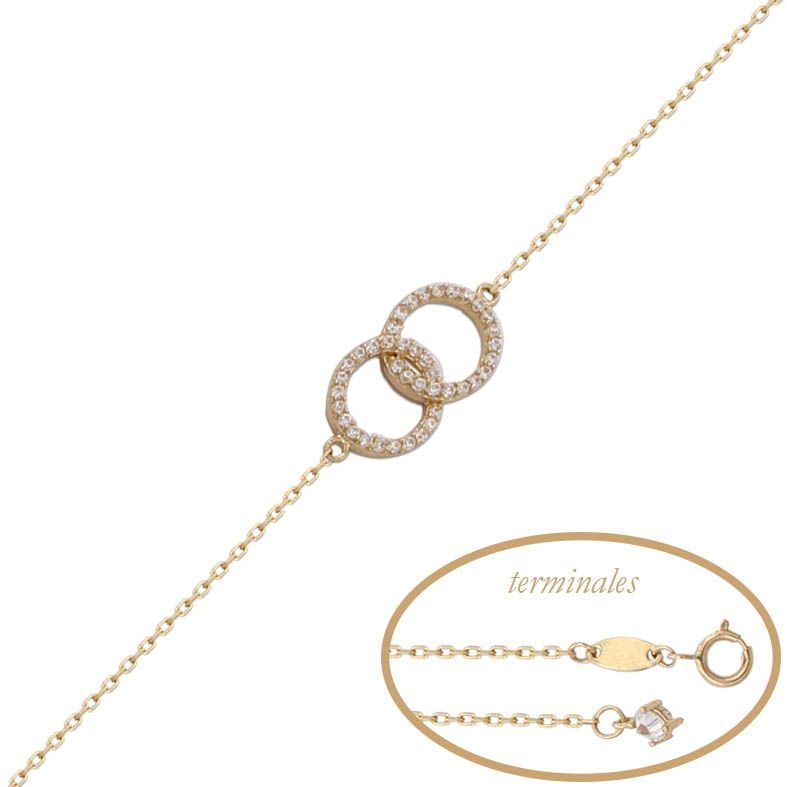 00-1033 Pulsera con alianzas o círculos entrelazadas en oro de 18 Kilates decorada con circonitas