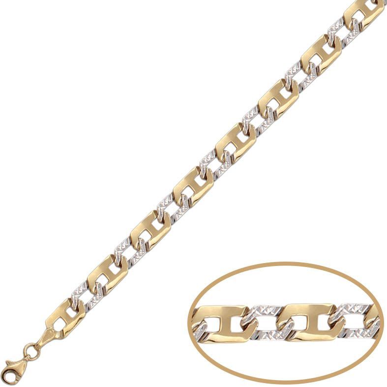 00-1079 Pulsera oro bicolor de 18K combinada con piezas de oro blanco acabadas con textura