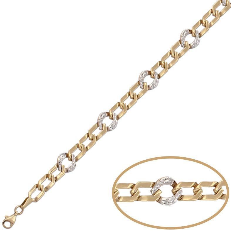 00-1081 Pulsera elegante en oro 18K bicolor piezas de oro blanco con textura