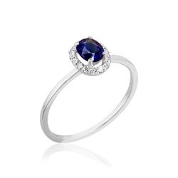 01-183978 Anillo mujer de oro blanco con rosetón de diamantes y zafiro