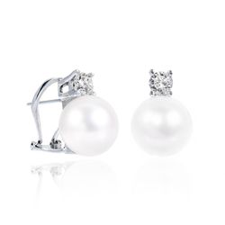 02-133503 Pendientes tu-yo oro blanco de mujer con perlas australianas y diamantes, cierre omega