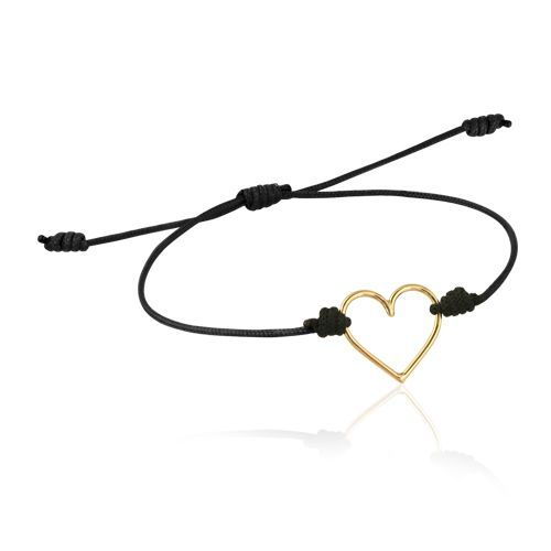 05-19W3389CZ Pulsera corazón en oro 18K y cordón de macramé autoajustable
