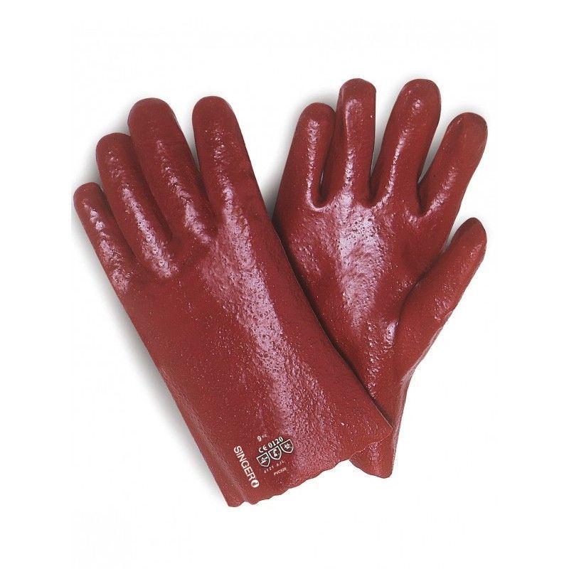 [10 pares] Guantes PVC rojos de 27 cm protección química