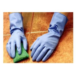 12 pares - Guantes de menaje azules flocados Ecotex