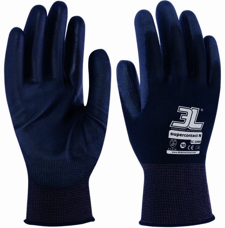 [12 pares] Guantes de poliuretano nylon negros 3L