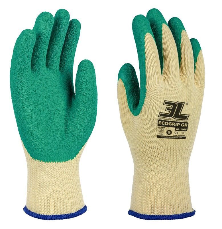 12 pares - Guantes látex sobre soporte algodon Ecogrip