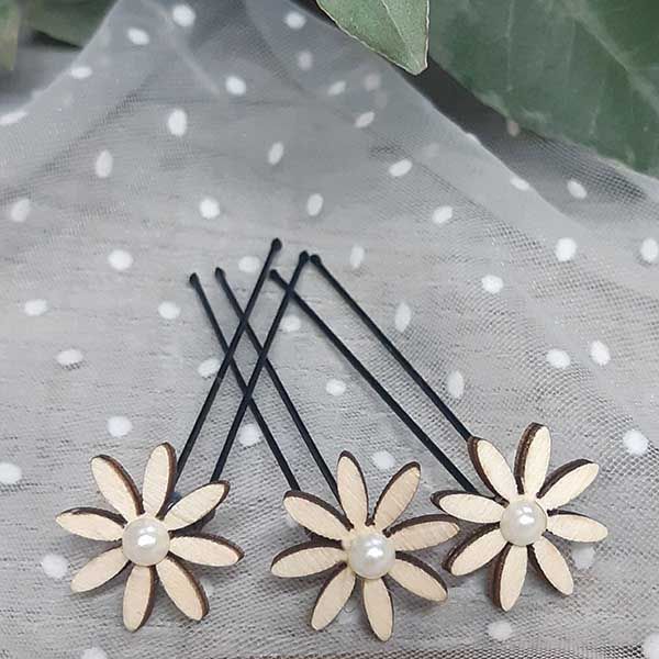 3 Horquillas con Margaritas de Madera