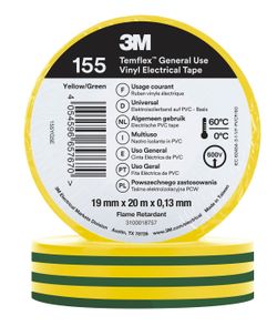 7100222489  3M CINTA TEMFLEX 155 19mm X 20m AMARILLO/VERDE