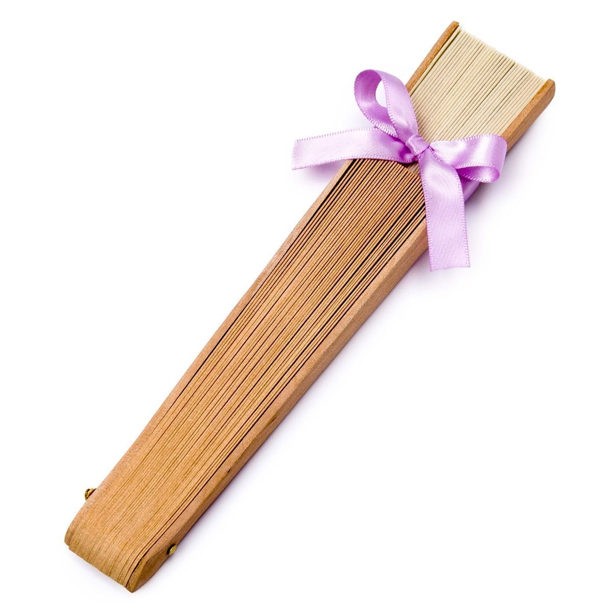 Abanico de tela y madera adonado con lazo lila