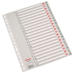 Abecedario multitaladro Esselte. Folio. Cartulina índice color. A-Z PP, gris