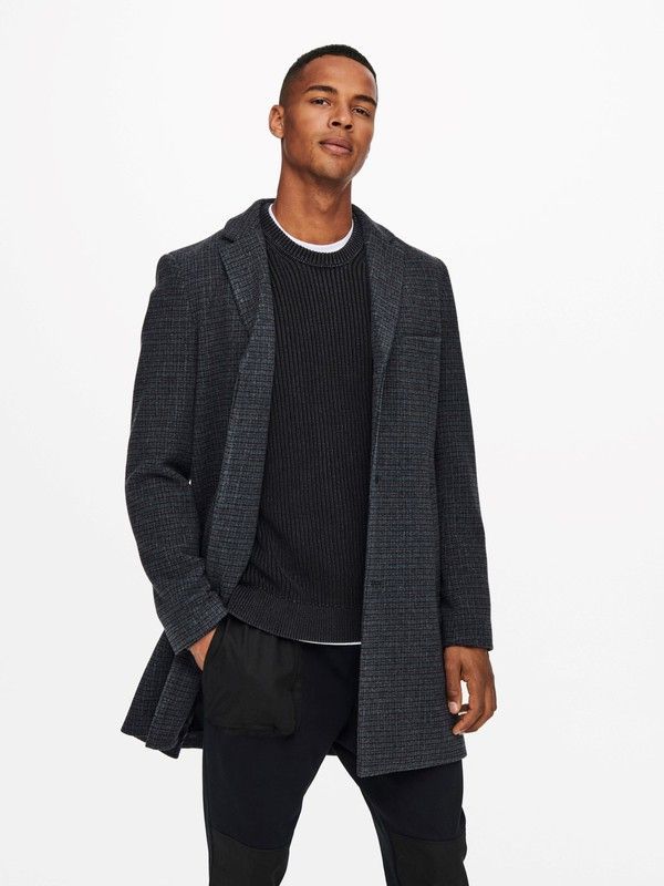 Abrigo 3/4 con cuadro pequeño Only & Sons Blue