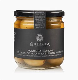 Aceitunas gordal rellena ajo/finas hierbas 340 grs la chinata