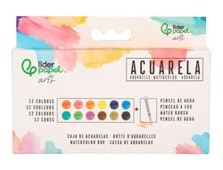 Acuarela liderpapel 12 colores con pincel de agua rellenable estuche de plastico