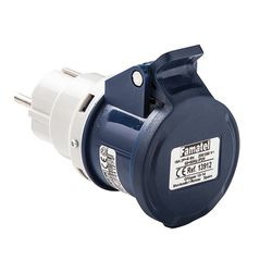 Adaptador industrial/doméstico FAMATEL. Adaptador Clavija 2P+Ttl Base 2P+T