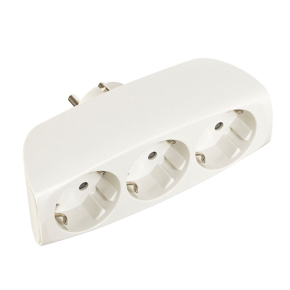 Adaptador Triple 2P+T, 16A 250V~ Entrada Frontal, Blanco (Retractilado)