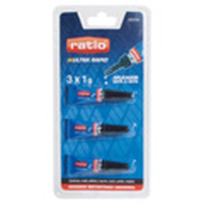 Adhesivo instantáneo RATIO universal. Adhesivo Cianocrilato 3 X 1 G. Ratio