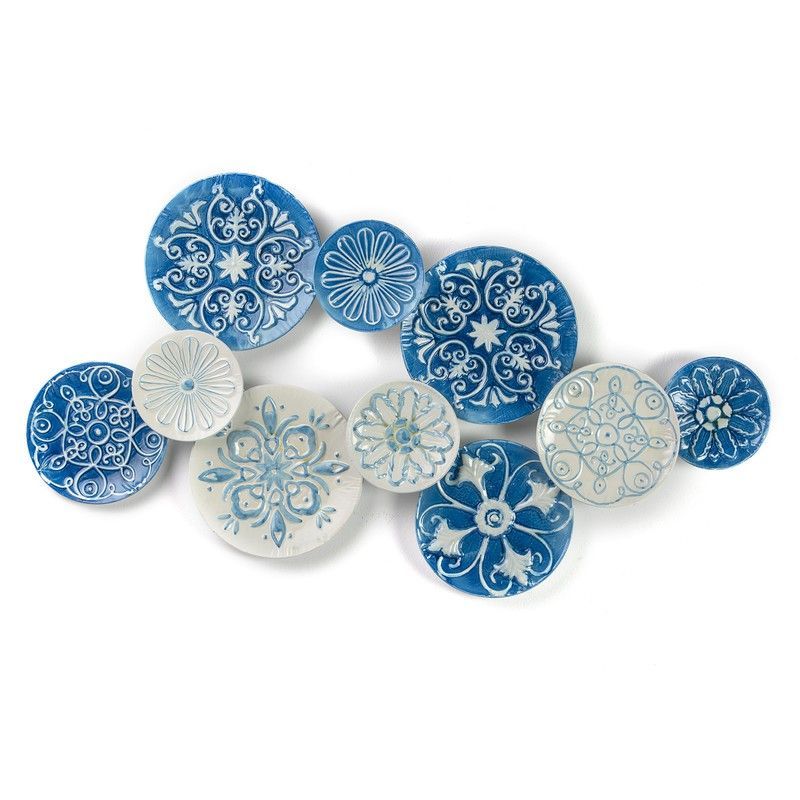 Adorno de Pared de Metal Azul/Blanco, 118x4x59cm