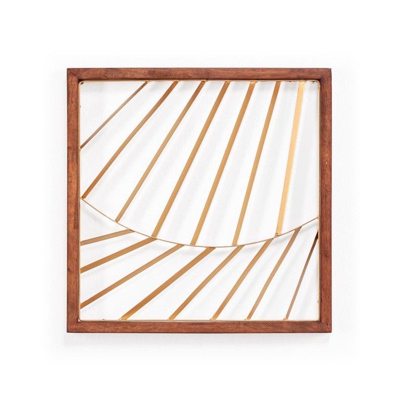 Adorno de pared de pino y metal dorado/natural, 41 x 2 x 41 cm