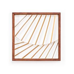 Adorno de pared de pino y metal dorado/natural, 41 x 2 x 41 cm