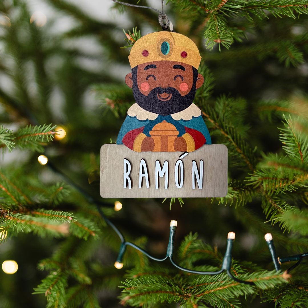 Adorno Rey Baltasar Personalizable para Árbol Navidad Madera Vintiun
