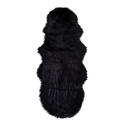 Alfombra de piel artificial en negro, 180 x 60 x 6,5 cm | Lambskin Artificial