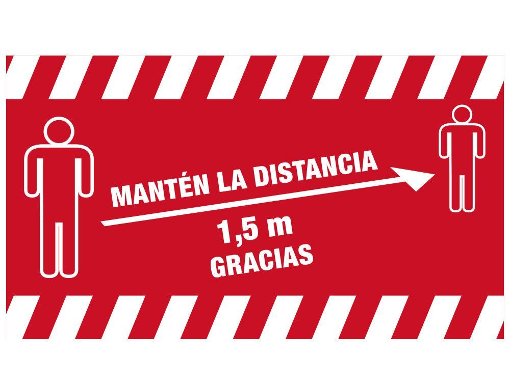 Alfombra para suelo de paso novus manten distancia de 1,5 m gracias fondo rojo 85x150 cm