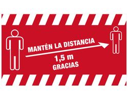 Alfombra para suelo de paso novus manten distancia de 1,5 m gracias fondo rojo 85x150 cm