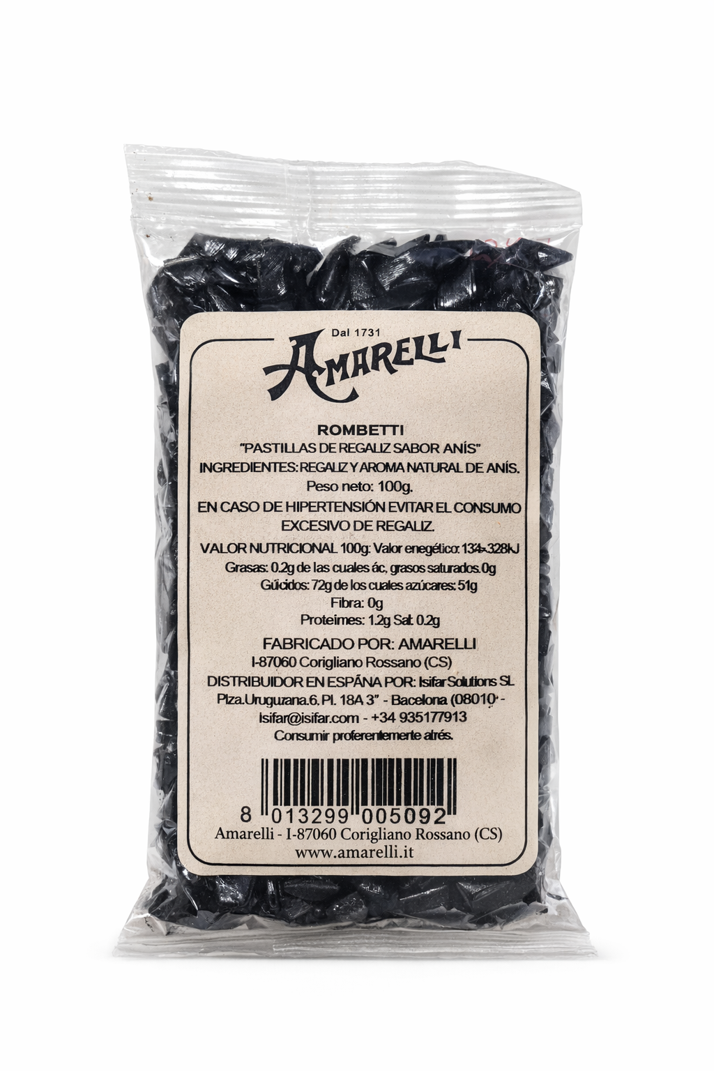 Amarelli Sobre Rombetti Regaliz Sabor Anís Bolsa de 100 g
