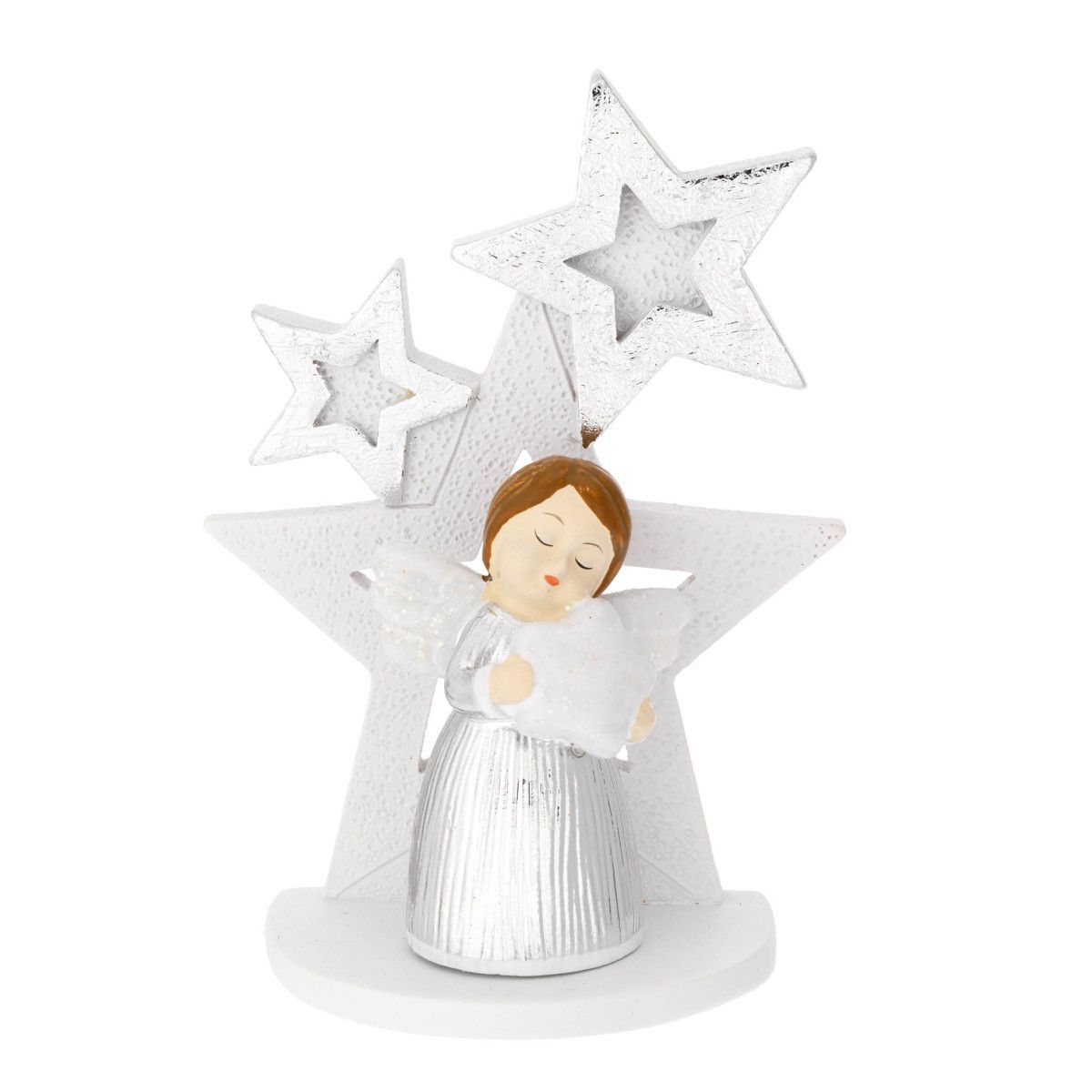 Ángel Navidad Cerámica 8.5cm N8605-01P Estrellas Blancas