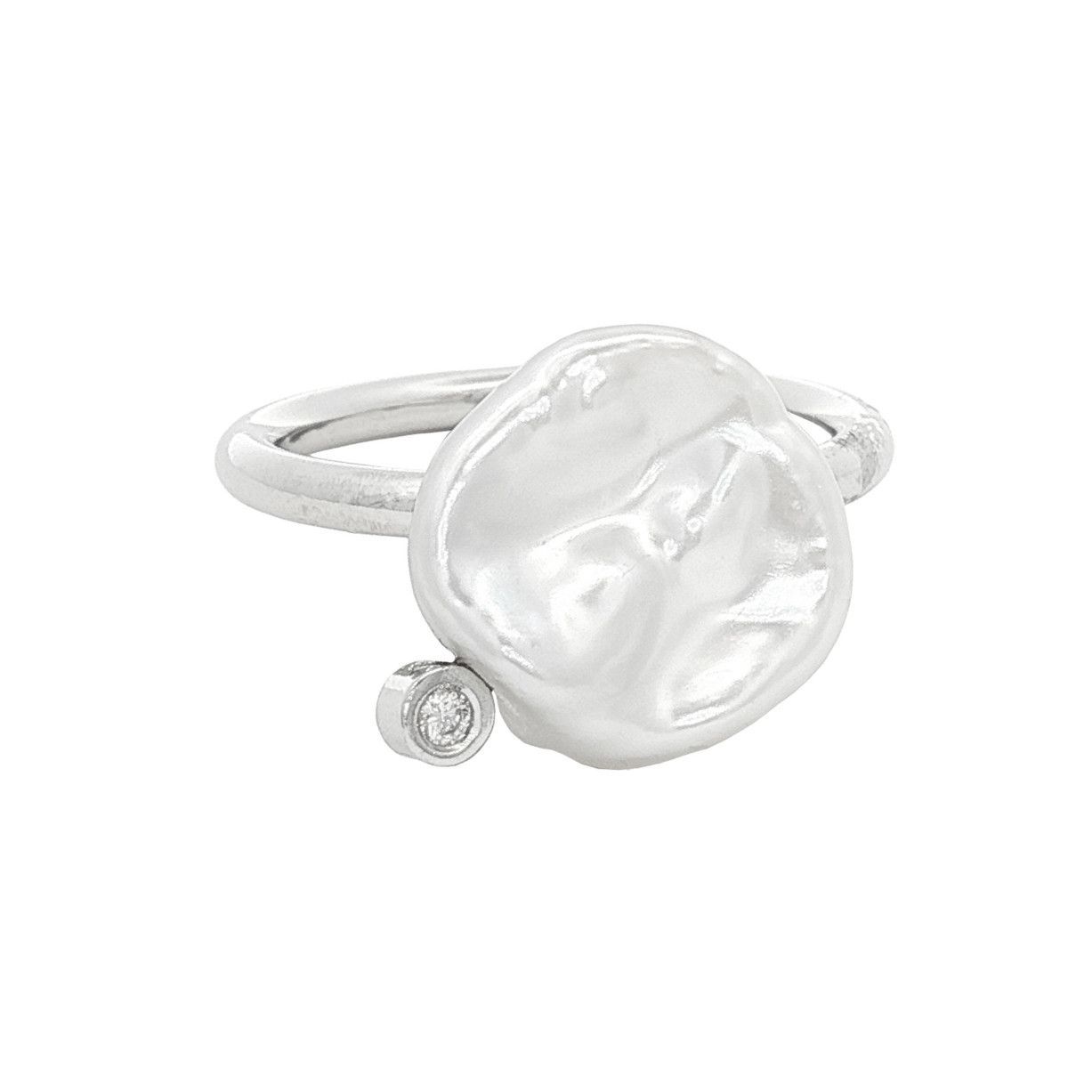 Anillo de plata, perla y diamante lab. 26262/14