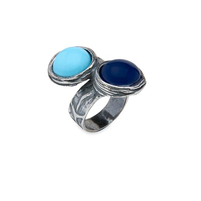 Anillo Duran WR119X anillo PLATA DE PALO de mujer elegante con piedras calcedonia y zafiro