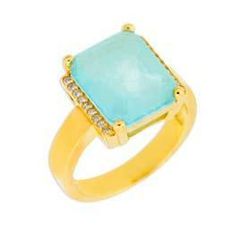 Anillo Liska Plata Dorada MED388AN-AD Circonita Cuadrada Azul