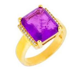 Anillo Liska Plata Dorada MED388AN-LD Circonita Cuadrada Morada