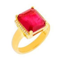 Anillo Liska Plata Dorada MED388AN-RD Circonita Cuadrada Roja