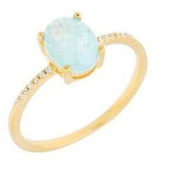 Anillo Liska Plata Dorada MED392AN-AD Circonita Ovalada Azul Turquesa