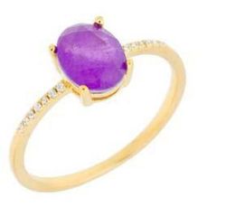 Anillo Liska Plata Dorada MED392AN-LD Circonita Ovalada Morada