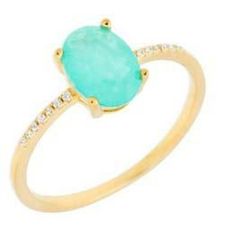 Anillo Liska Plata Dorada MED392AN-VD Circonita Ovalada Verde Turquesa