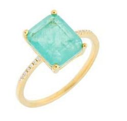 Anillo Liska Plata Dorada MED393AN-VD Circonita Cuadrada Verde Turquesa