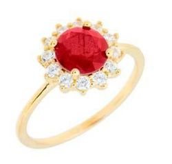 Anillo Liska Plata Dorada MED395AN-RD Circonita Redonda Roja Bicolor Blanca