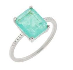 Anillo Liska Plata MED393AN-V Circonita Cuadrada Verde Turquesa