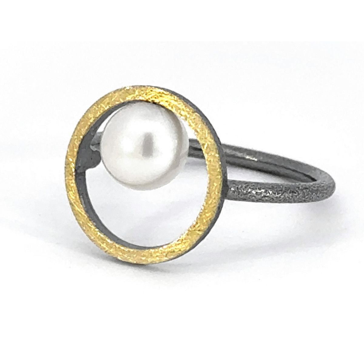 Anillo MIQUEL SARDÀ de plata, oro y perla - T/14. 25302