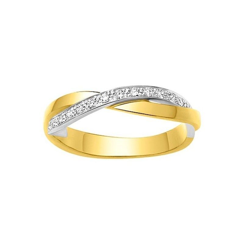 Anillo Oro Bicolor Blanco 18kts Argyor-MRM (18)3R003XB4 Alianza Cruzada Con Diamantes GH-P1 0,12ct