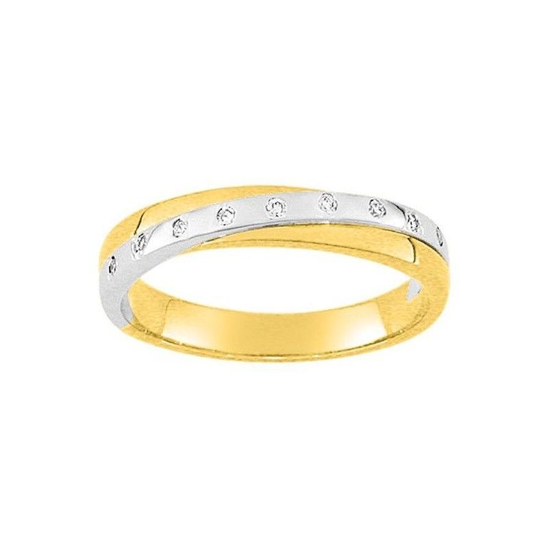 Anillo Oro Bicolor Blanco 18kts Argyor-MRM (18)3R005XB2 Alianza Cruzada Con Diamantes GH-P1 0,06ct