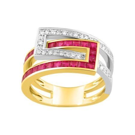 Anillo Oro Bicolor Blanco 18kts Christian Bernard  (18)1.6168.R2 Diamantes Con Rubíes