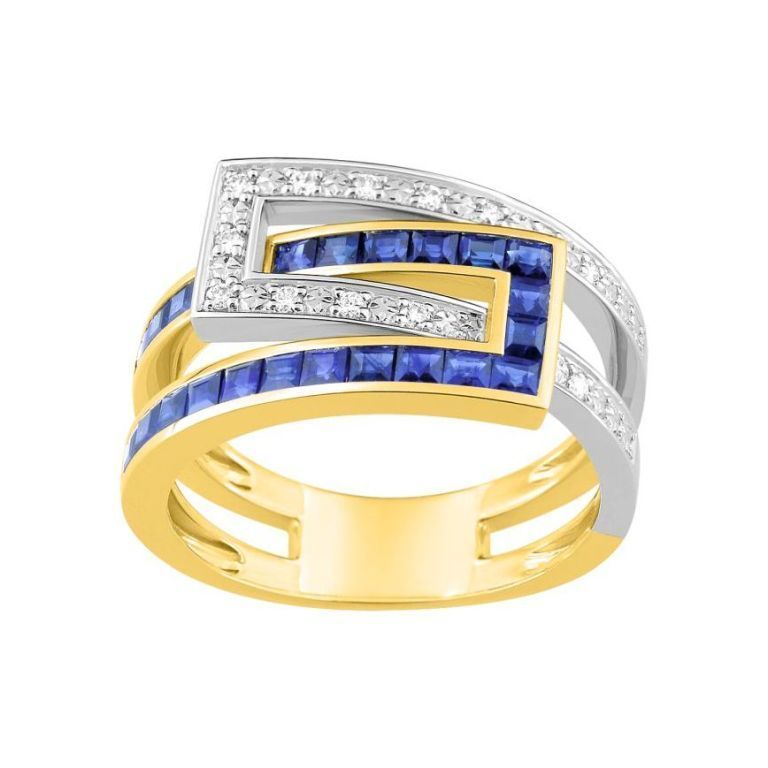 Anillo Oro Bicolor Blanco 18kts Christian Bernard (18)1.6168.S2 Diamantes 0,11ct Con Zafiros