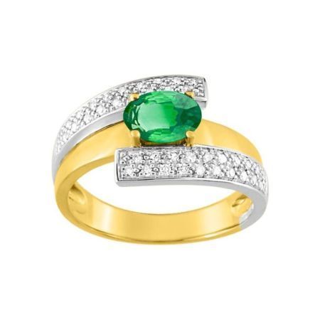Anillo Oro Bicolor Blanco 18kts Christian Bernard  (18)MK034BEB5 Diamantes Con Esmeralda Central