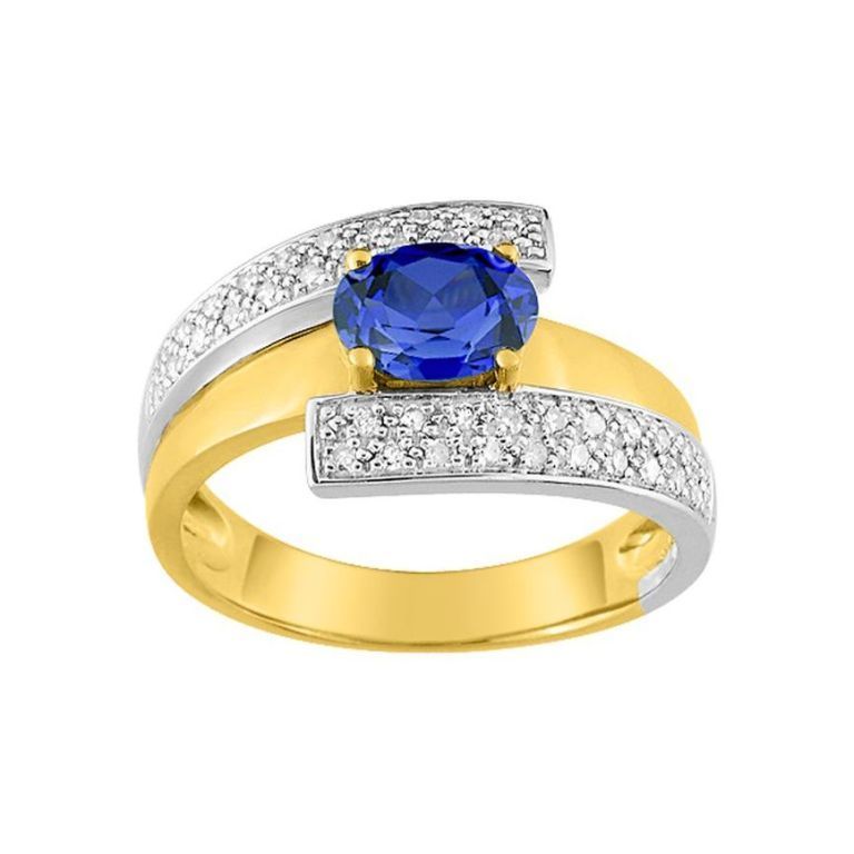 Anillo Oro Bicolor Blanco 18kts Christian Bernard (18)MK034BSB5 Diamantes 0,20ct Con Zafiro Central