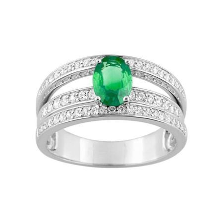 Anillo Oro Blanco 18kts Christian Bernard  (18)1.6076.E1 Diamantes Con Esmeralda Central