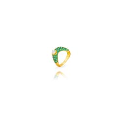 Anillo Plata Dorada ANZ0314DOZV10 Ola Circonitas Verdes
