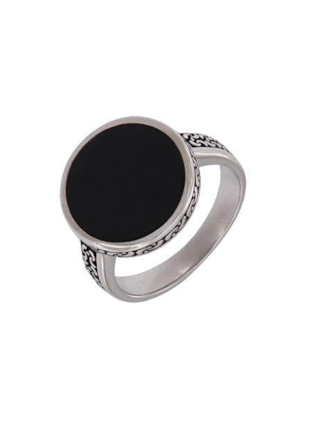 Anillo Plata Hombre PSCE7/14 Sello Redondo Chapado Negro